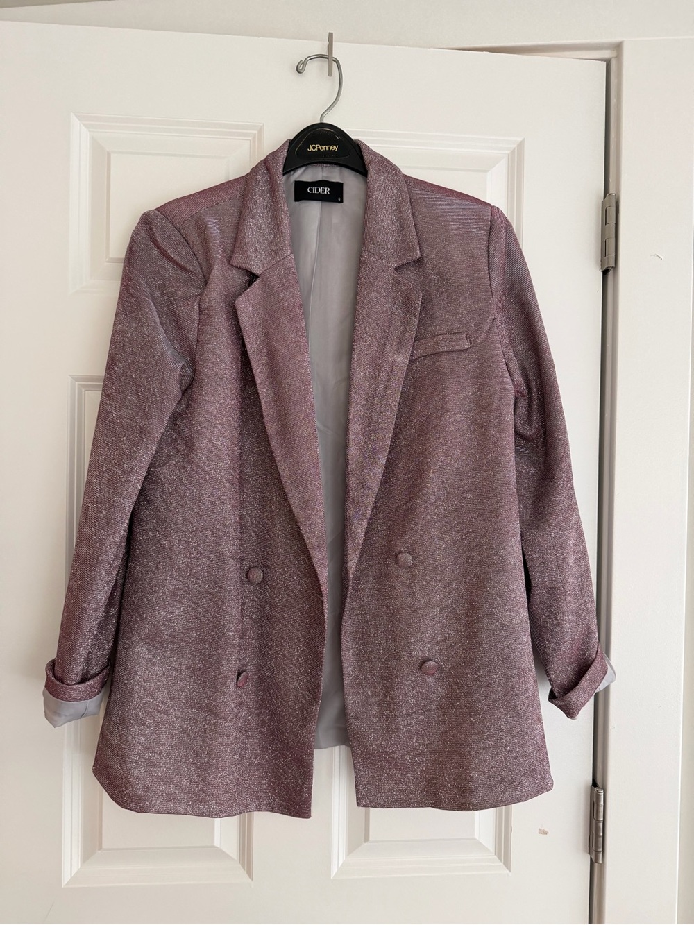 Cider Metallic Dusty Rose Double-Breasted Blazer